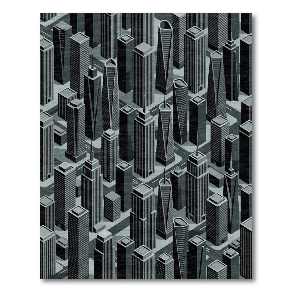 Monochromatic Downtown Skyscraper Cityscape Rug