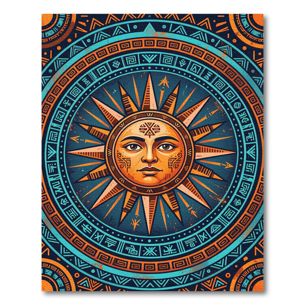 Celestial Solar Emblem Geometric Orange Teal Rug