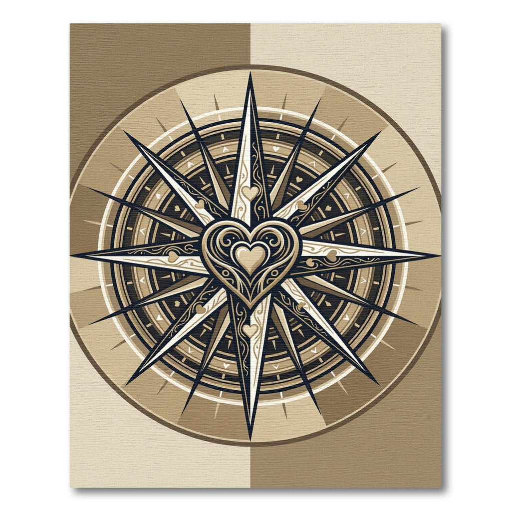 Elegant Golden Heart Compass Rose Rug