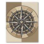 Elegant Golden Heart Compass Rose Rug
