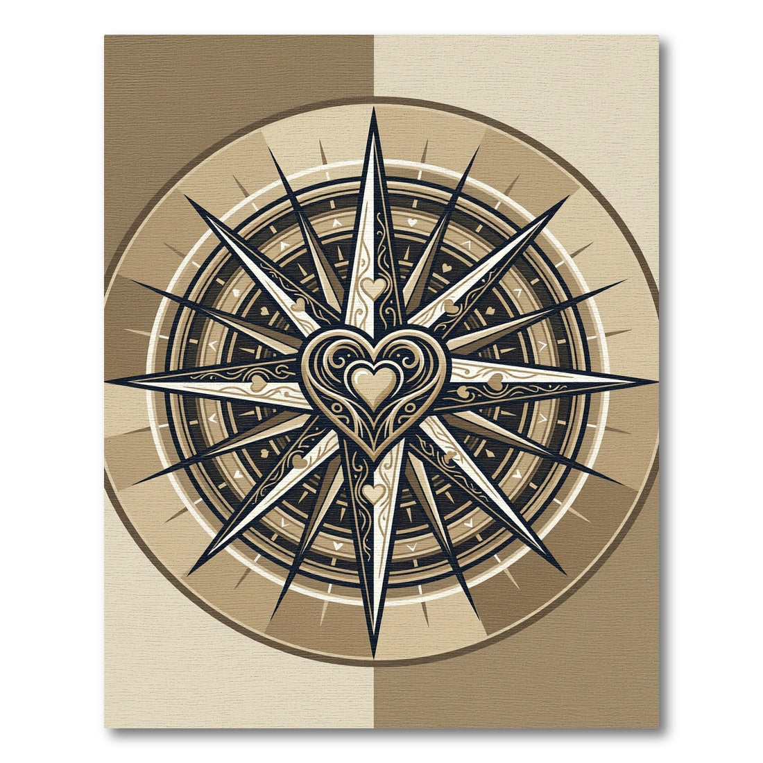Elegant Golden Heart Compass Rose Rug