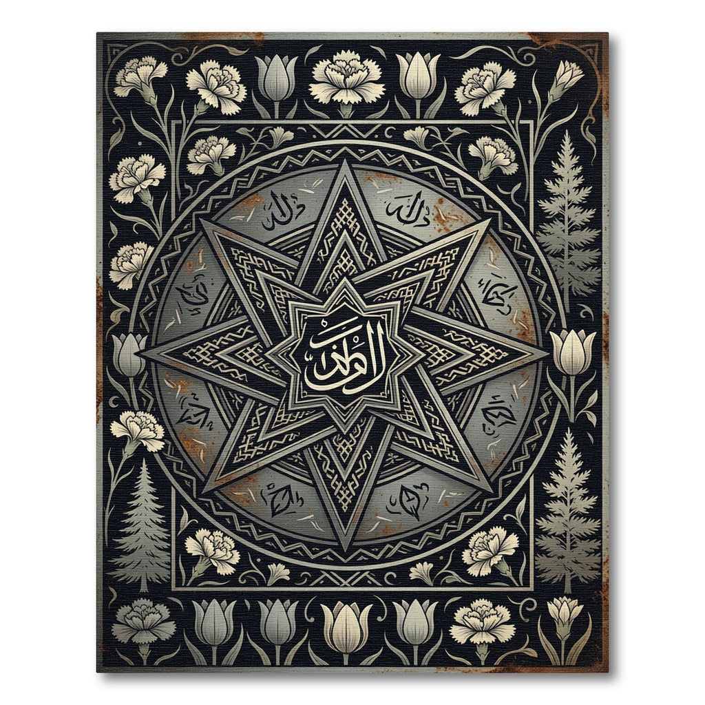 Monochromatic Floral Star Geometric Medallion Rug