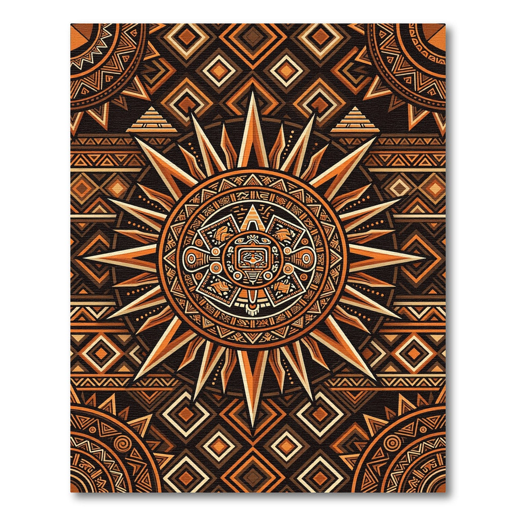 Aztec Golden Sun Geometric Medallion Rug