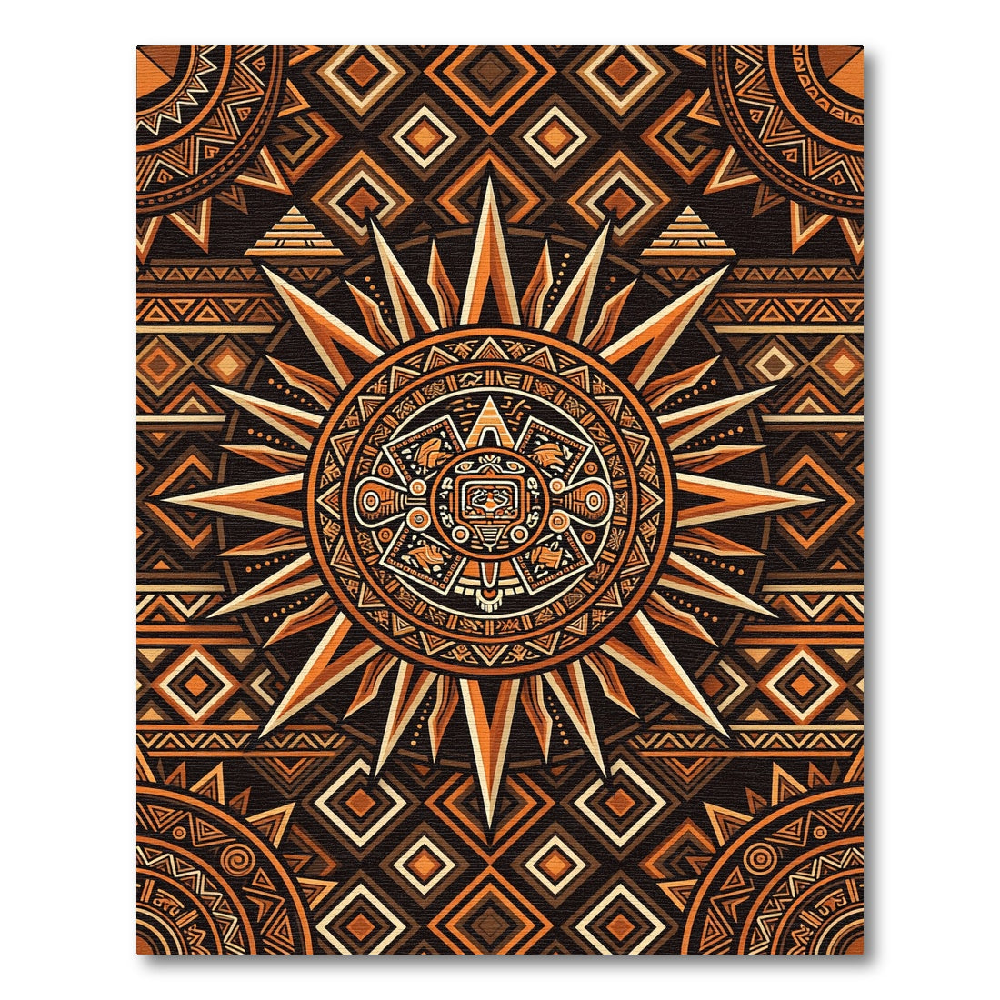 Aztec Golden Sun Geometric Medallion Rug