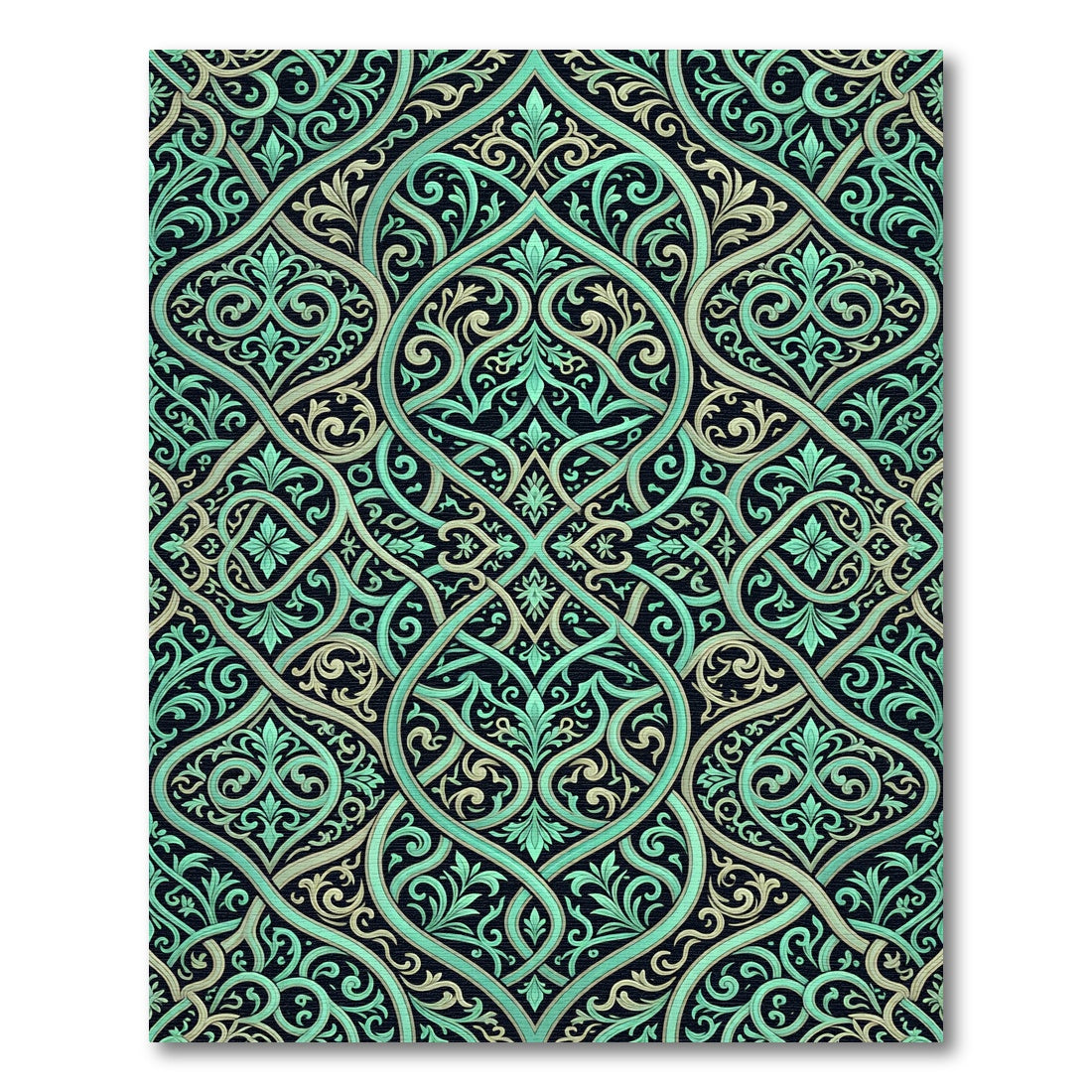 Intricate Teal Beige Arabesque Lattice Rug