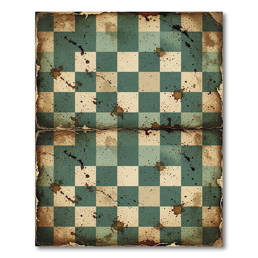 Distressed Teal and Cream Checkerboard Rug