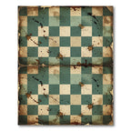 Distressed Teal and Cream Checkerboard Rug