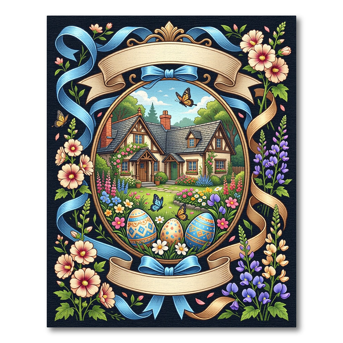 Whimsical Floral Butterfly Easter Meadow Art Rug