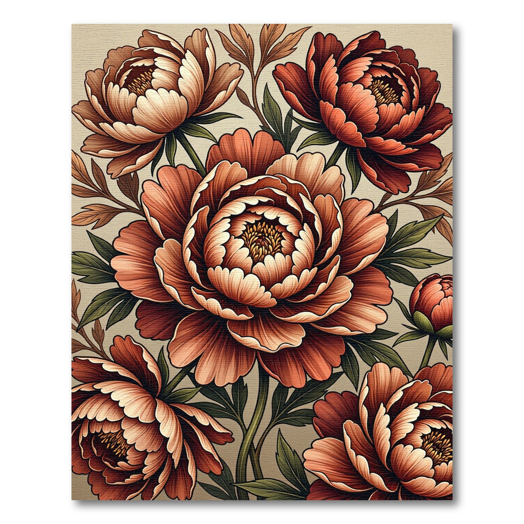 Earthy Terracotta Peony Floral Bouquet Rug