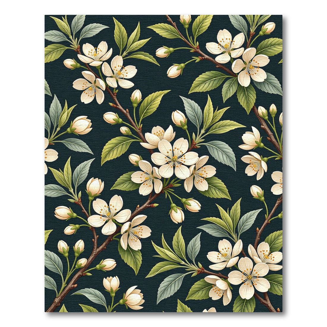 Elegant White Cherry Blossom Dark Teal Rug