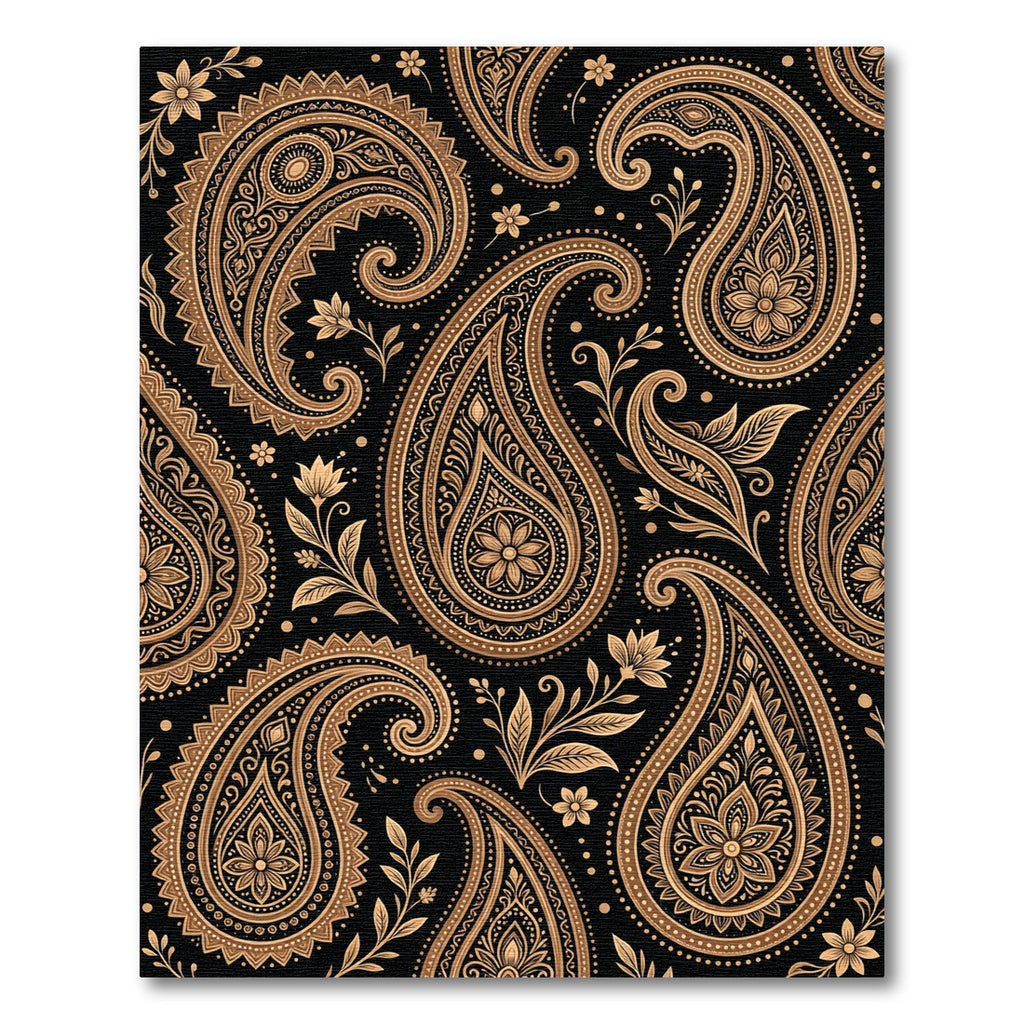 Elegant Gold Paisley Floral Black Tapestry Rug