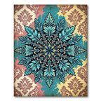Teal Botanical Damask Medallion Rug