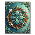 Ornate Teal Gold Floral Medallion Rug