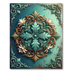 Ornate Teal Gold Floral Medallion Rug