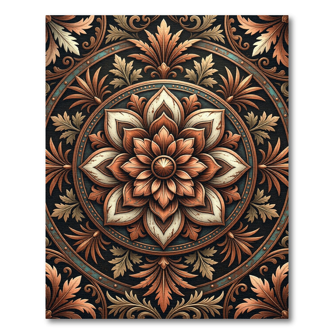 Ornate Copper Bronze Floral Mandala Rug