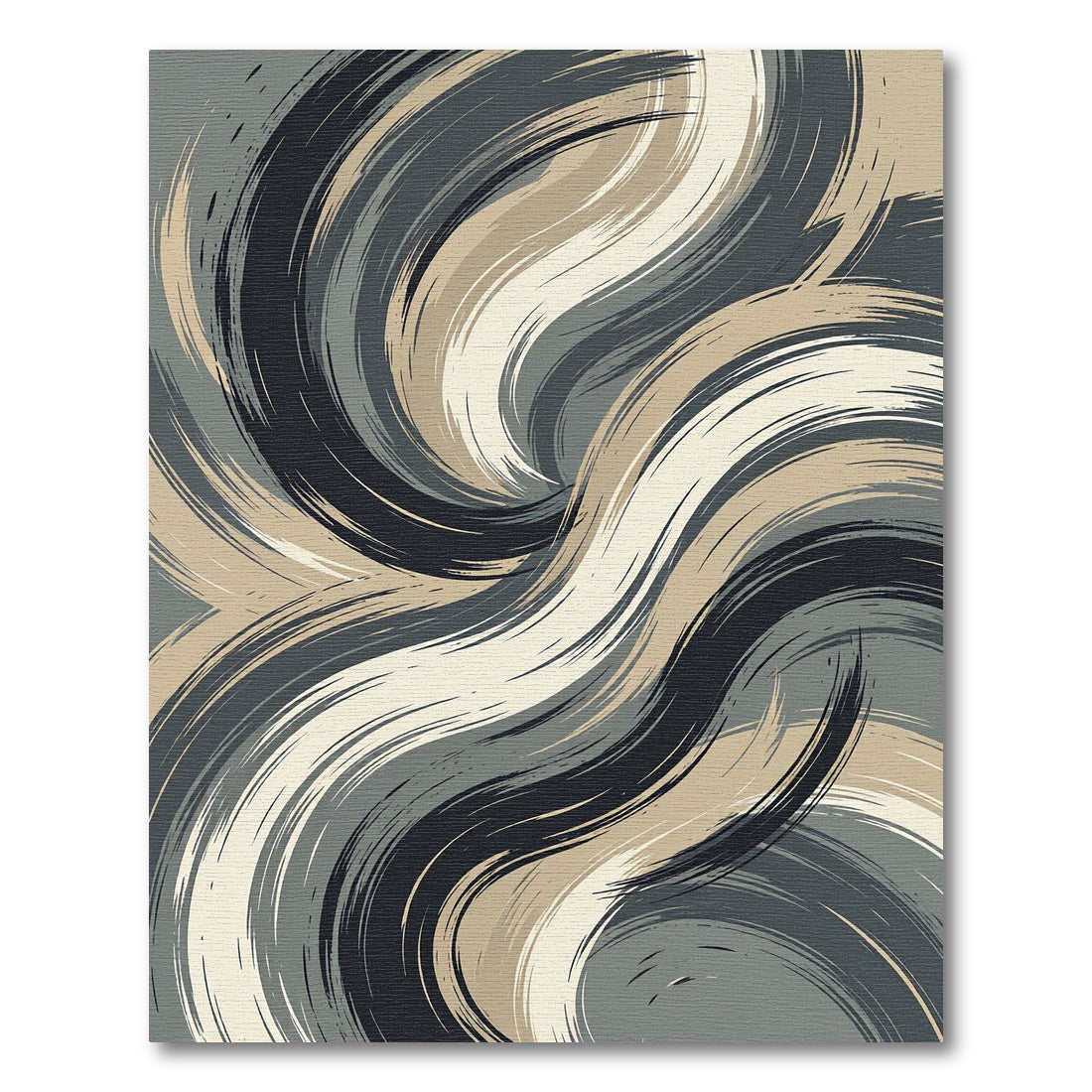 Modern Charcoal Beige Abstract Swirl Rug