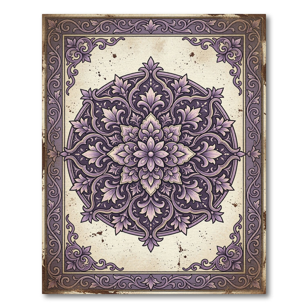 Ornate Purple Floral Damask Medallion Rug