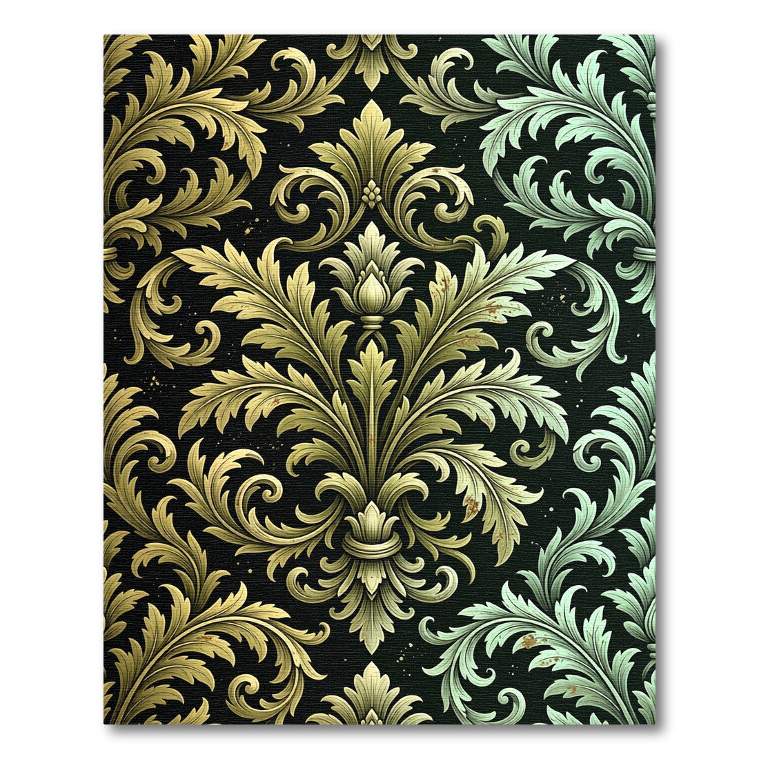 Elegant Golden Damask Scroll Ornament Rug