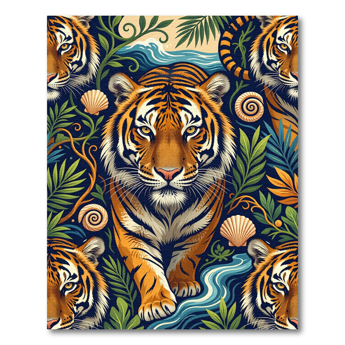 Vibrant Tiger Jungle Tropical Scene Rug