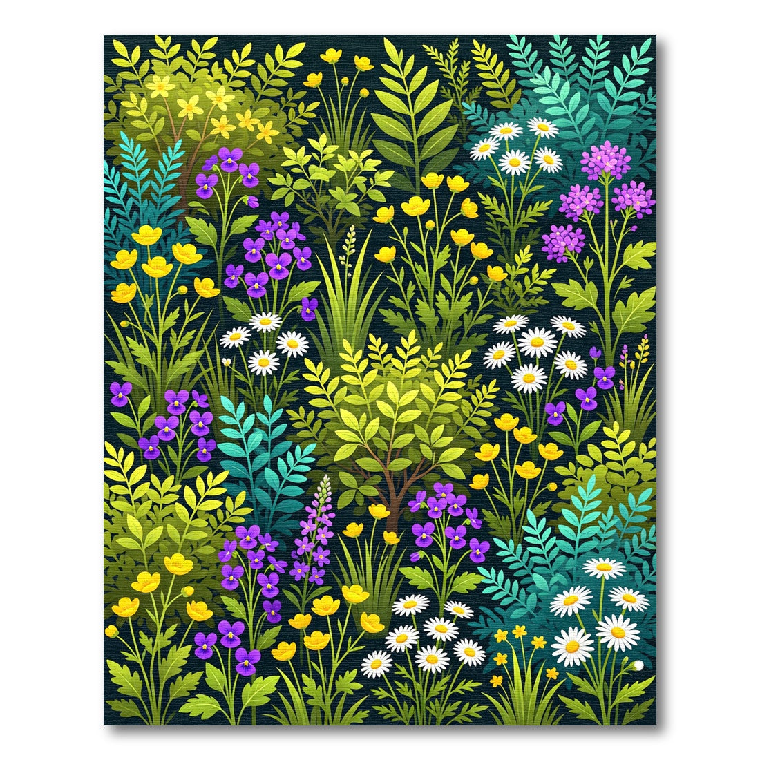 Vibrant Yellow Purple Daisy Meadow Rug