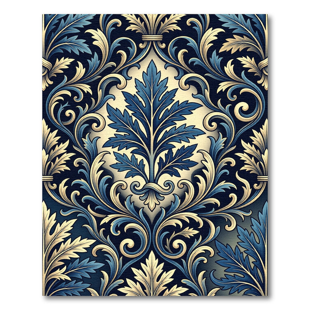 Elegant Navy and Gold Acanthus Damask Rug