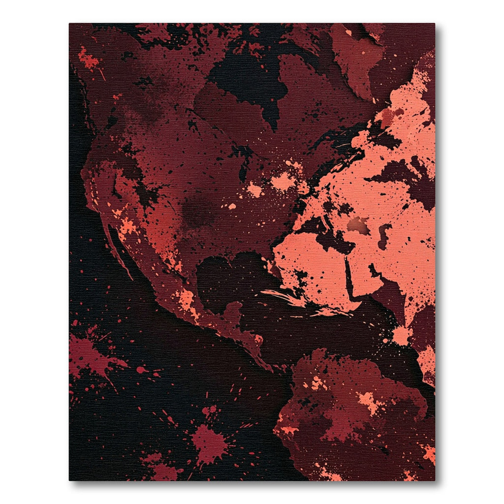 Crimson Splatter Abstract Earth Map Rug