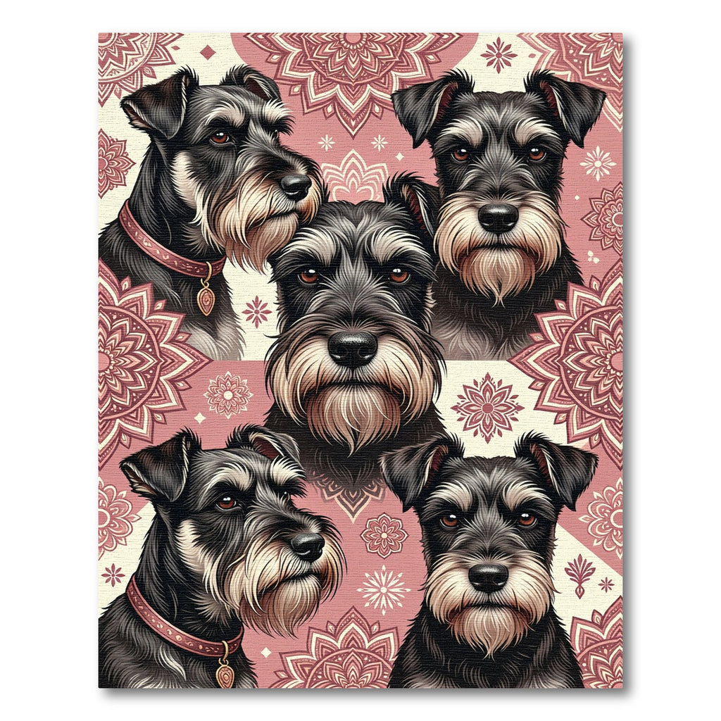 Schnauzer Dog Faces Boho Mandala Rug