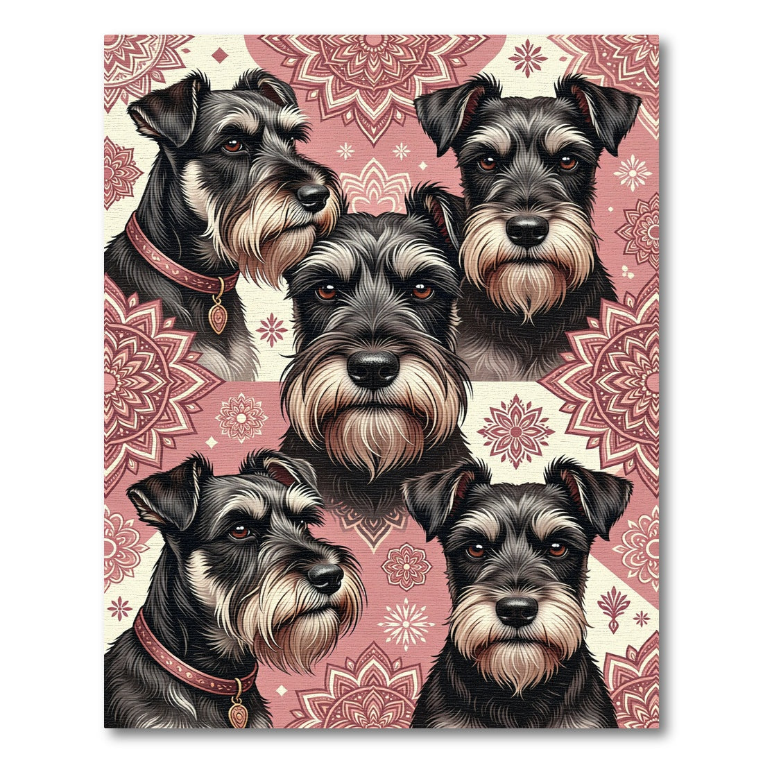 Schnauzer Dog Faces Boho Mandala Rug