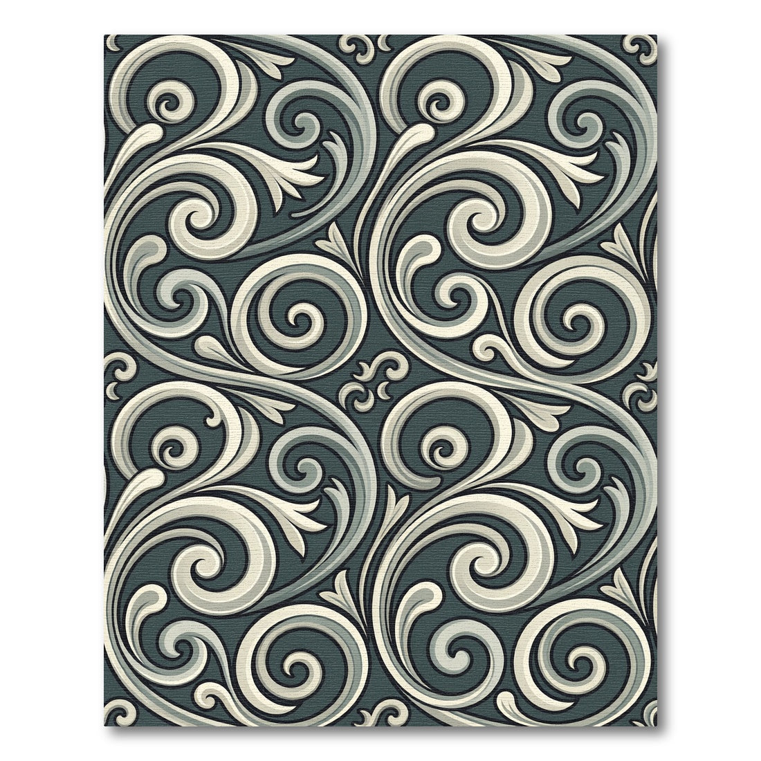 Elegant Slate Scrollwork Swirls Rug