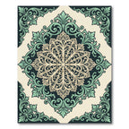 Elegant Sage Cream Ornate Victorian Medallion Rug