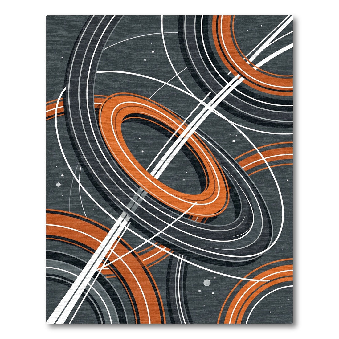 Modern Cosmic Orange and Gray Orbit Rug