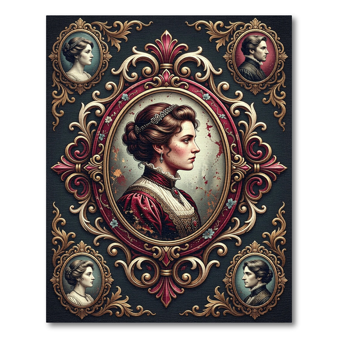 Regal Venetian Portrait Baroque Scrollwork Rug