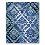 Elegant Navy and Azure Floral Damask Rug