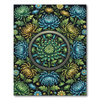 Radiant Blue and Gold Chrysanthemum Medallion Rug