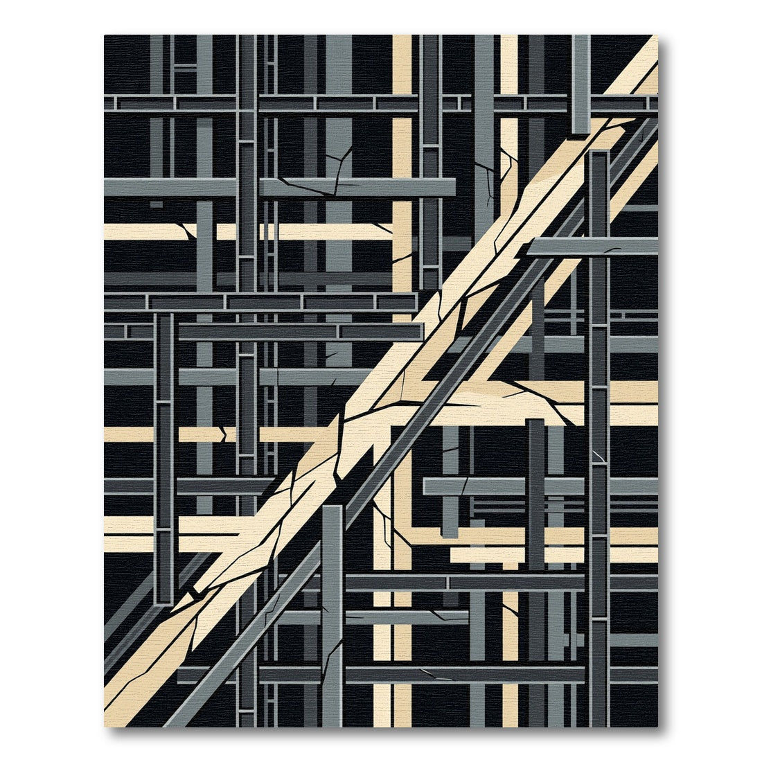 Industrial Geometric Beam Grid Structure Rug