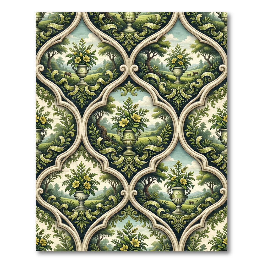 Verdant Garden Urn Trellis Tile Rug