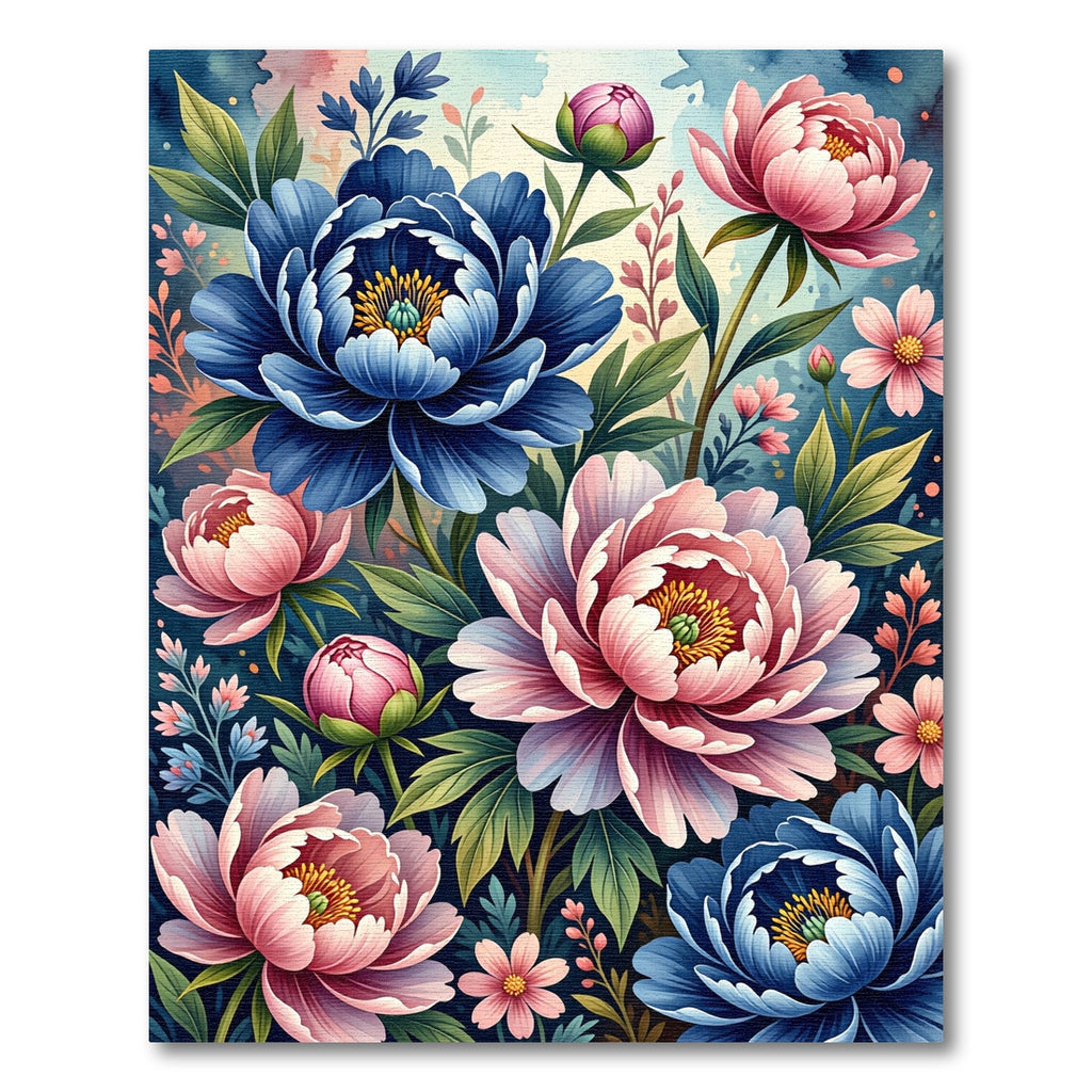 Vibrant Blue and Pink Peony Bloom Rug