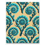 Teal Fern Frond Swirl Rug