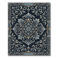Navy Blue Floral Scroll Baroque Rug