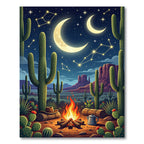 Cosmic Desert Moonlit Night Cactus Rug