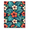 Lush Tropical Hibiscus and Palm Leaf Rug