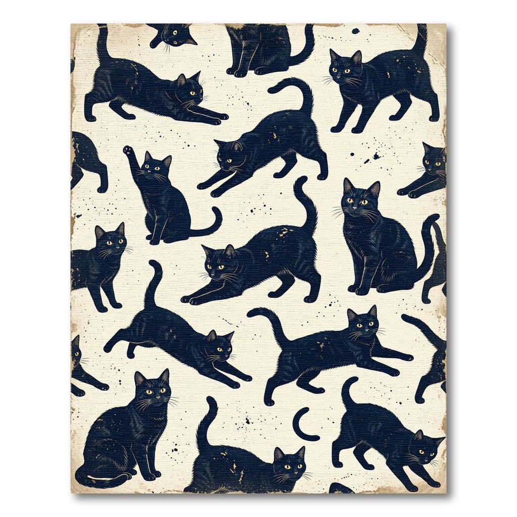 Whimsical Midnight Black Cat Illustration Rug