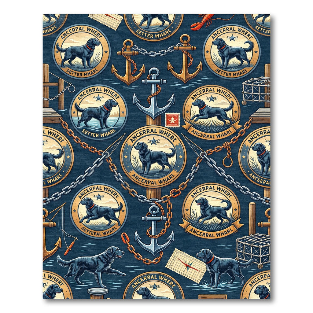 Coastal Nautical Labrador Anchor Navy Mural Rug