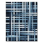 Modern Blue Gradient Interwoven Grid Rug