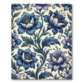 Elegant Indigo Floral Scroll Botanical Rug