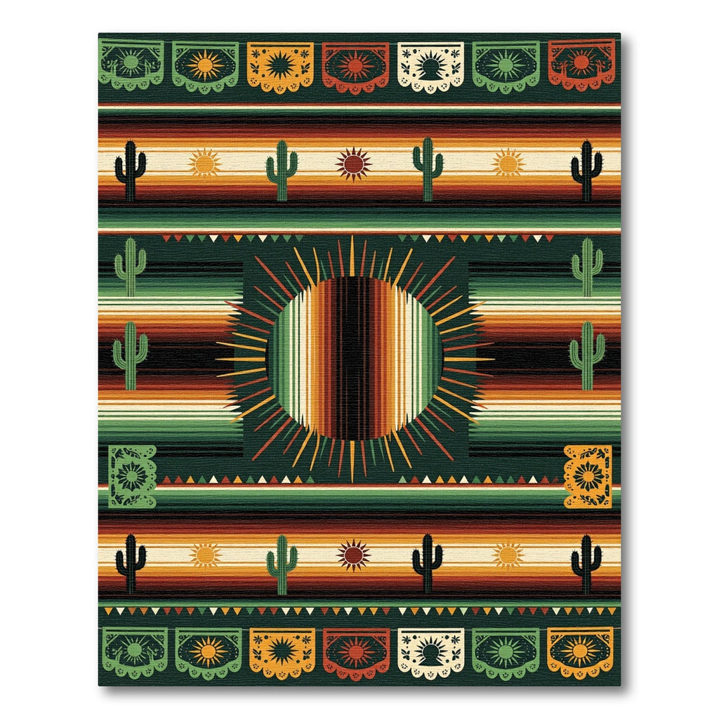 Southwestern Sun Cactus Papel Picado Striped Rug