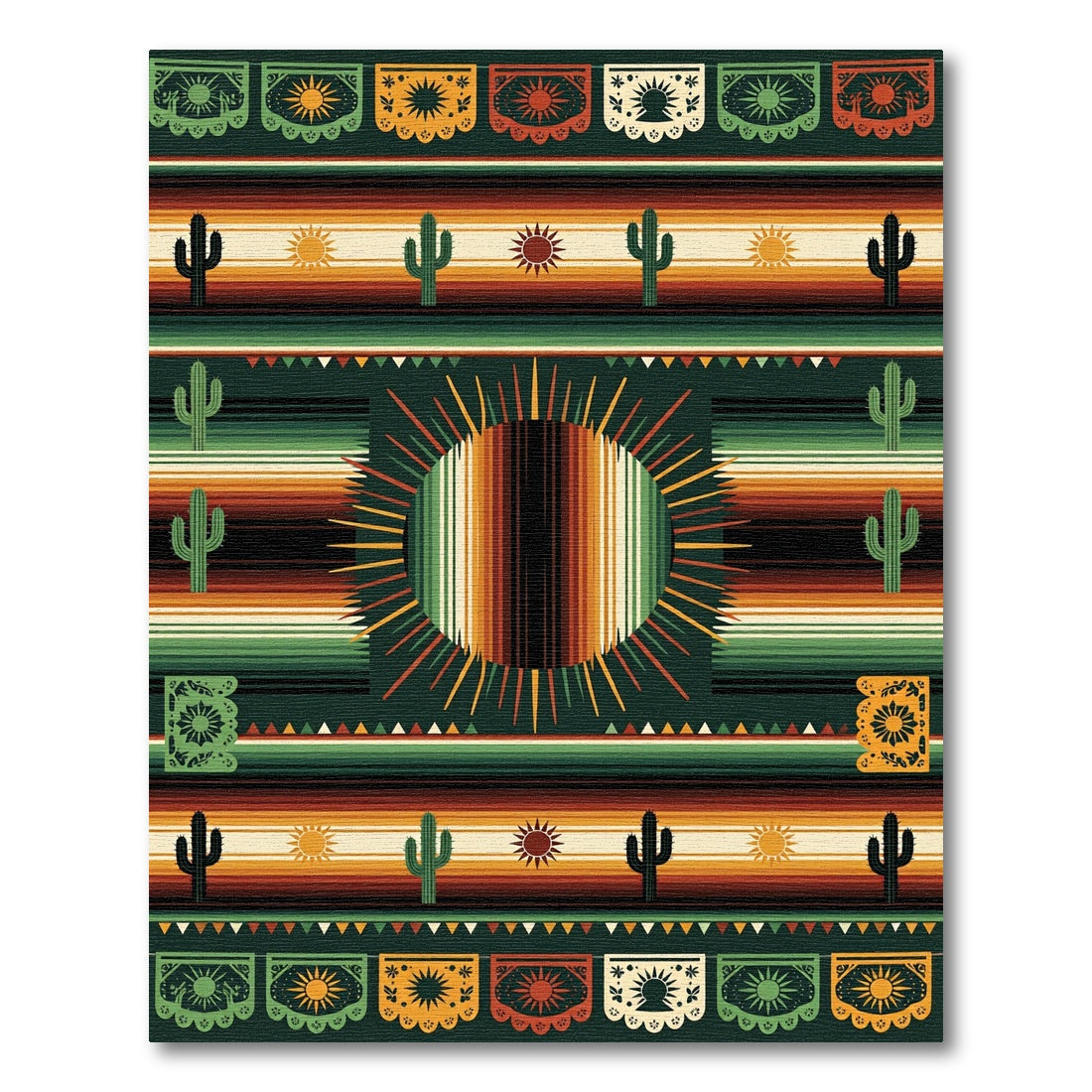Southwestern Sun Cactus Papel Picado Striped Rug