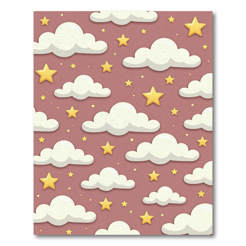 Whimsical Dusty Rose Sleepy Starry Clouds Rug