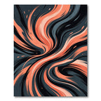 Modern Flowing Coral and Charcoal Abstract Wave Rug
