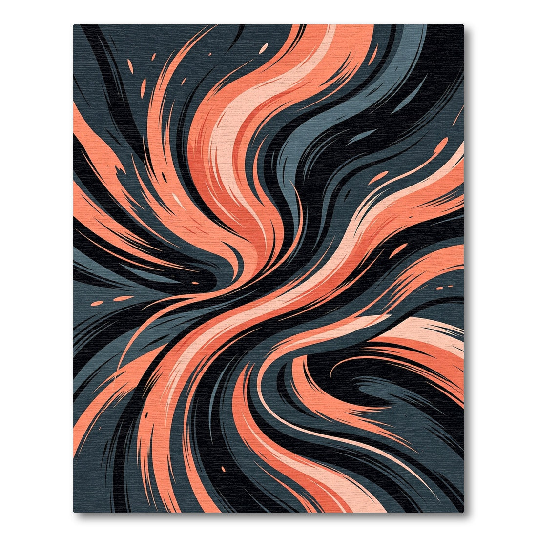 Modern Flowing Coral and Charcoal Abstract Wave Rug